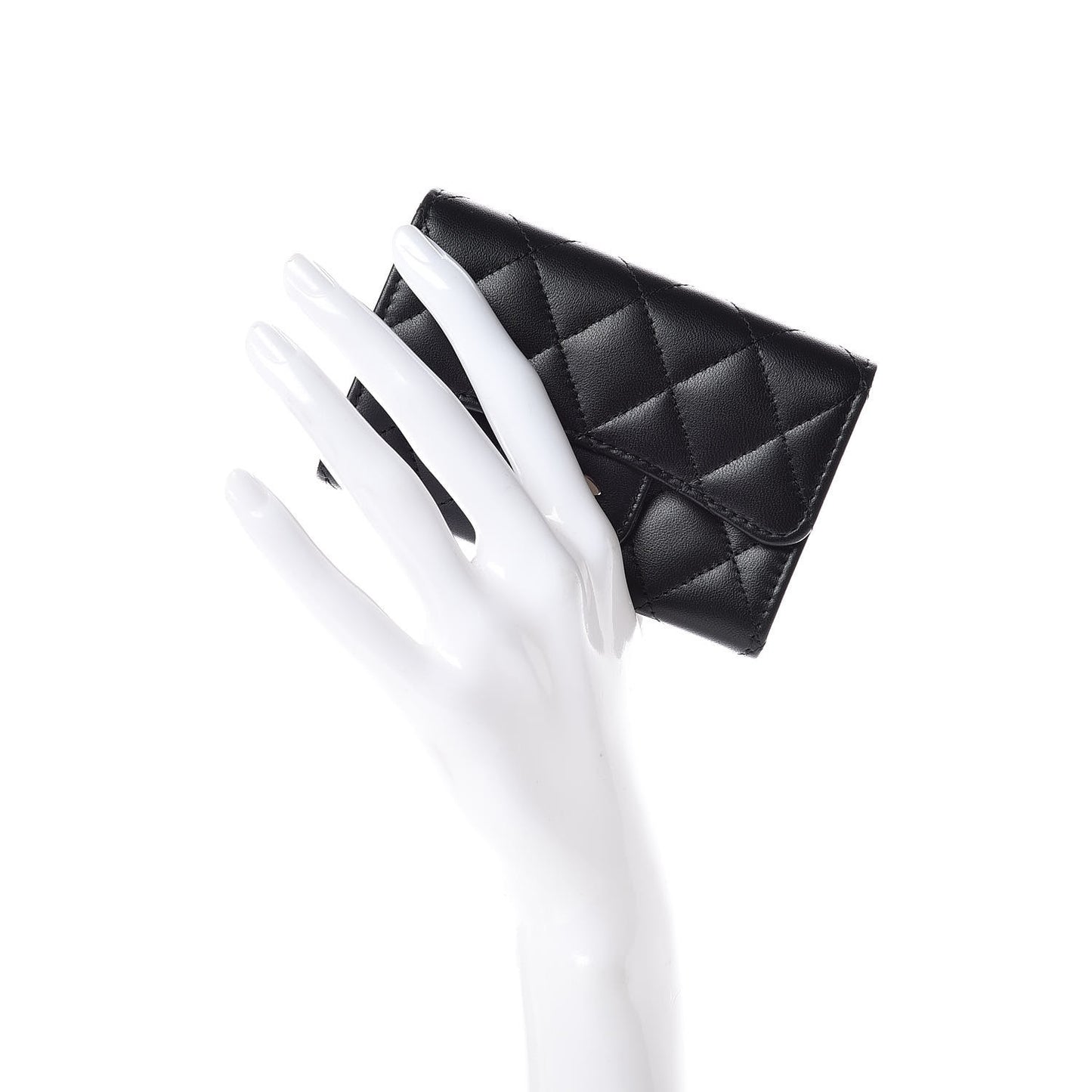 Lambskin Quilted Flap Card Holder Black