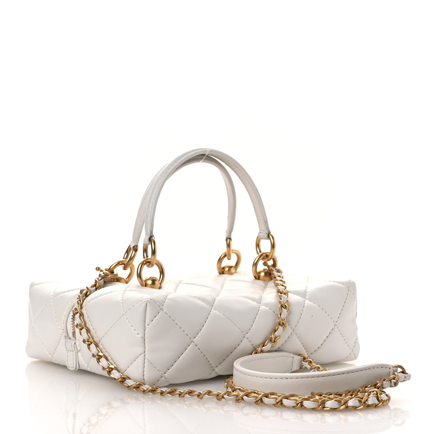 Chanel Calfskin Quilted Square Top Handle Vanity Case White 3 of 14