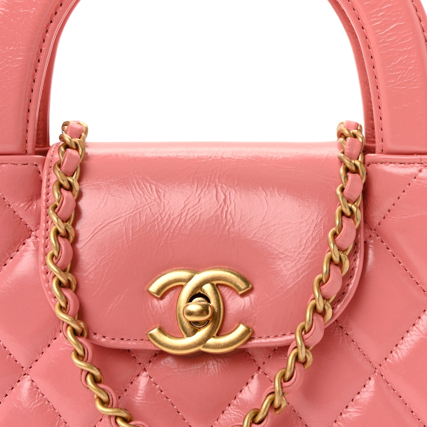 Chanel Shiny Aged Calfskin Quilted Nano Kelly Shopper Coral Pink 14 of 19