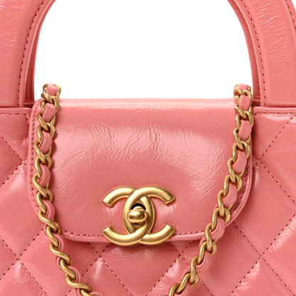 Chanel Shiny Aged Calfskin Quilted Nano Kelly Shopper Coral Pink 14 of 19