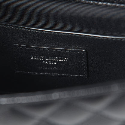 Saint Laurent Grain De Poudre Textured Mixed Matelasse Triquilt Small Monogram Satchel Black 5 of 8