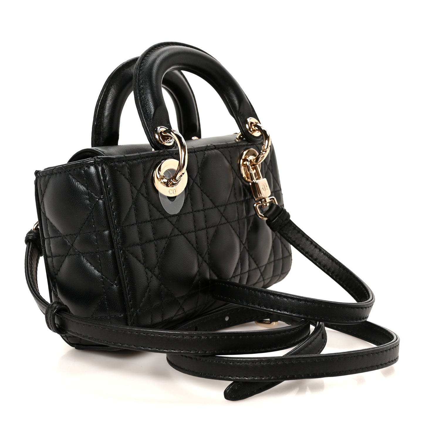 Patent Lambskin Cannage Micro Lady D-Joy Black