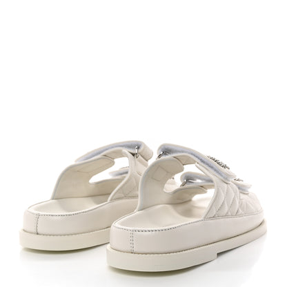 Chanel Lambskin Quilted Velcro Dad Chain CC Slide Sandals 38 White 4 of 9
