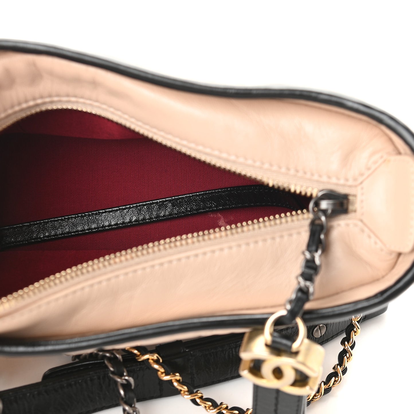 Aged Calfskin Quilted Small Gabrielle Hobo Beige Black