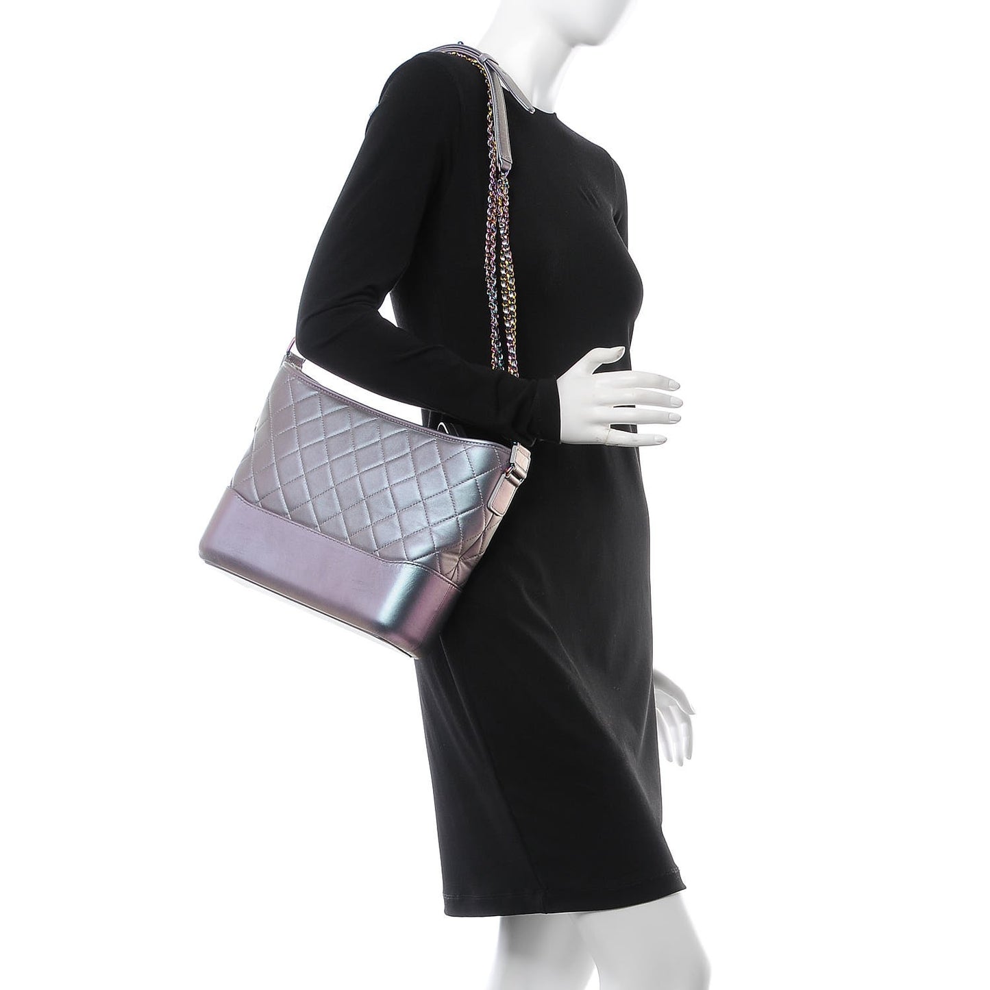 Iridescent Lambskin Calfskin Quilted Medium Gabrielle Hobo Light Purple