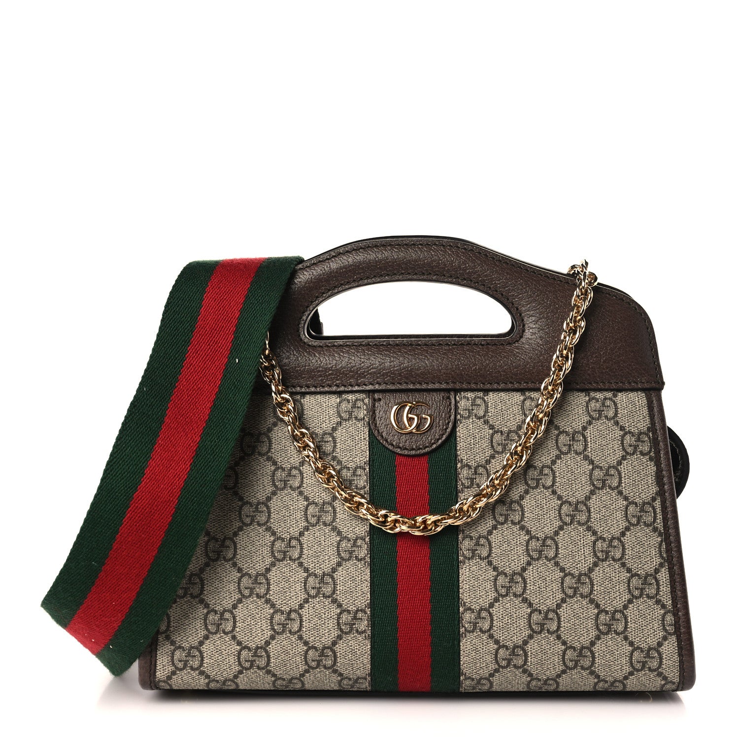 Gucci GG Supreme Monogram Textured Dollar Calfskin Web Small Ophidia Slip Handle Tote Beige Ebony New Acero 1 of 10