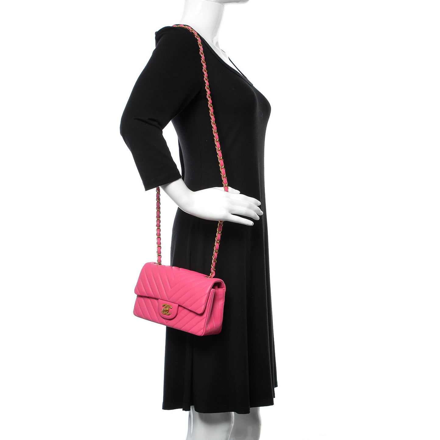 Lambskin Chevron Quilted Mini Rectangular Flap Pink