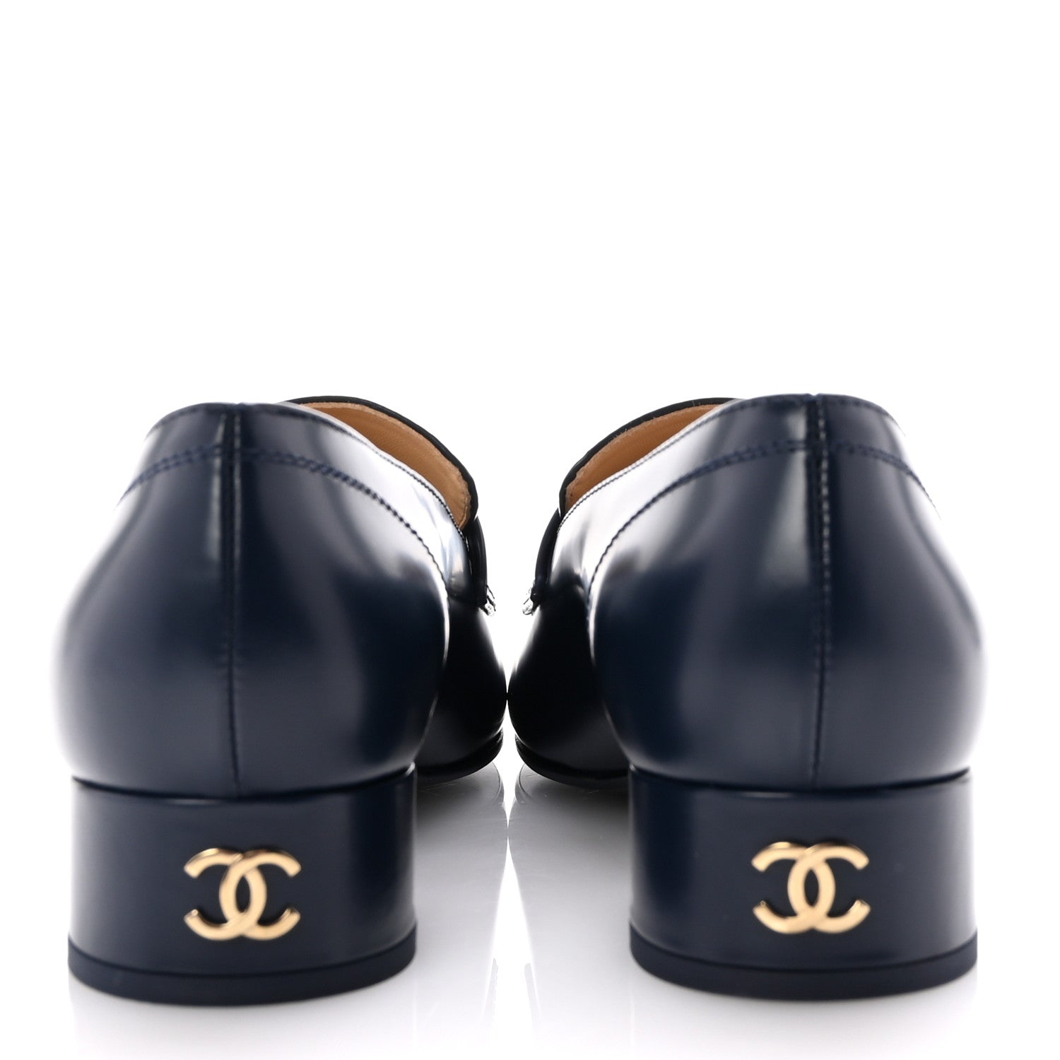 Chanel Shiny Calfskin Logo Loafers 39 Navy 6 of 11