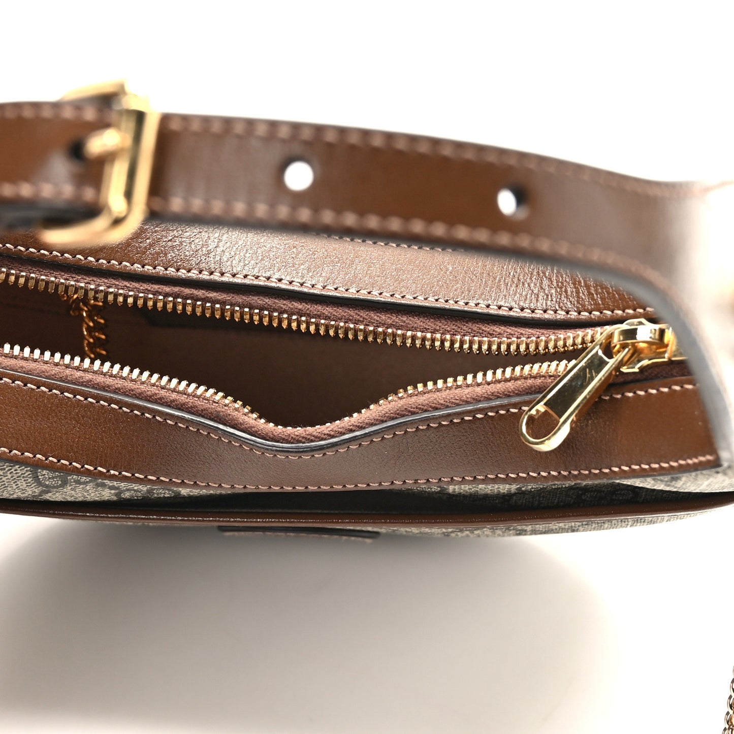 GG Supreme Monogram Azalea Calfskin Mini Retro Interlocking G Half Moon Bag Beige Ebony Brown Sugar