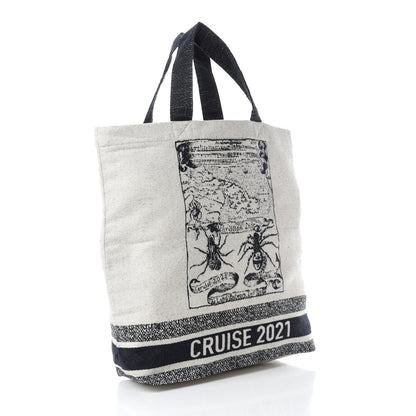Christian Dior Canvas Print Cruise Tote Ivory Black 3 of 9