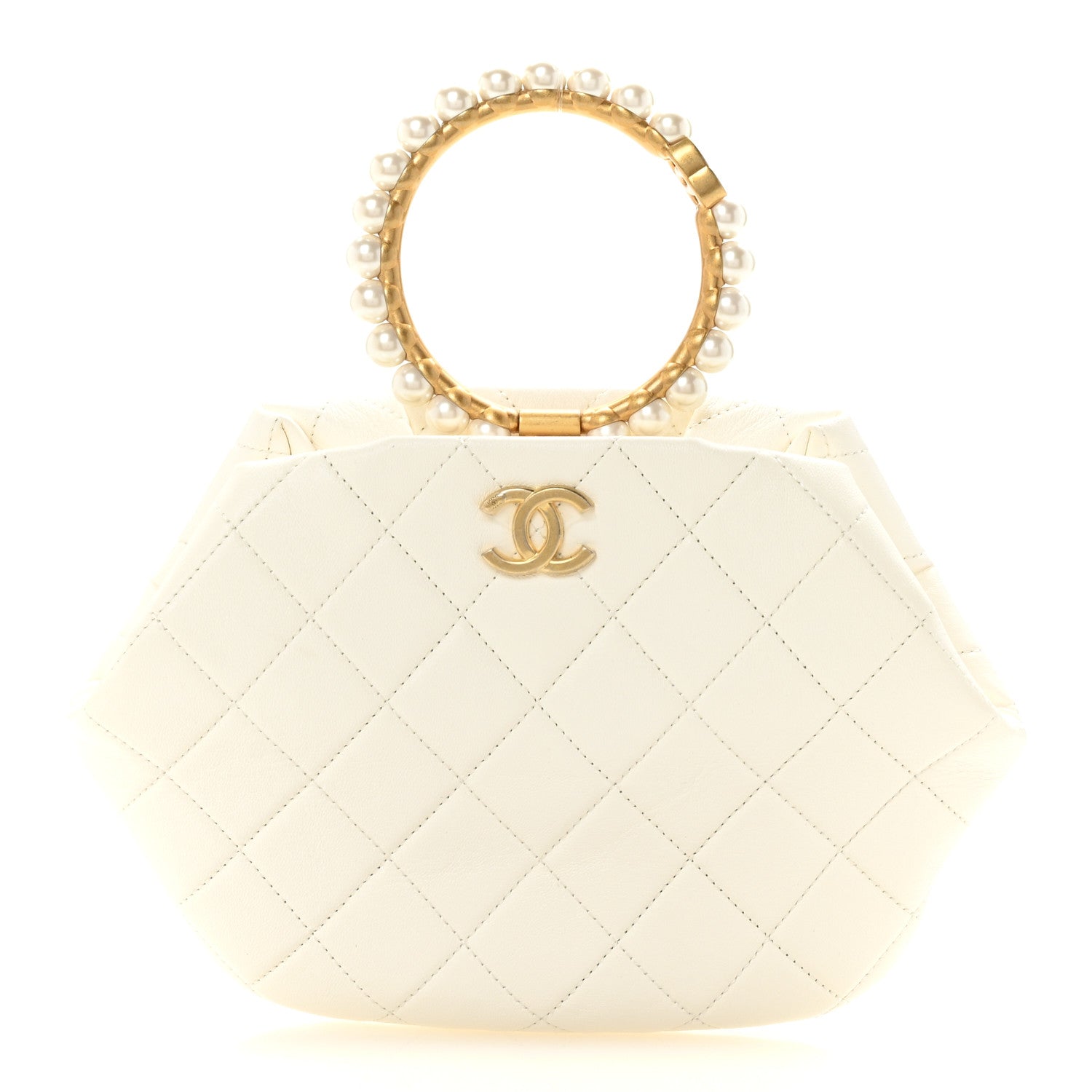 Chanel Lambskin Quilted Pearl Crown Clutch Bag White 1 of 11