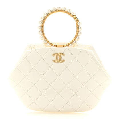 Chanel Lambskin Quilted Pearl Crown Clutch Bag White 1 of 11