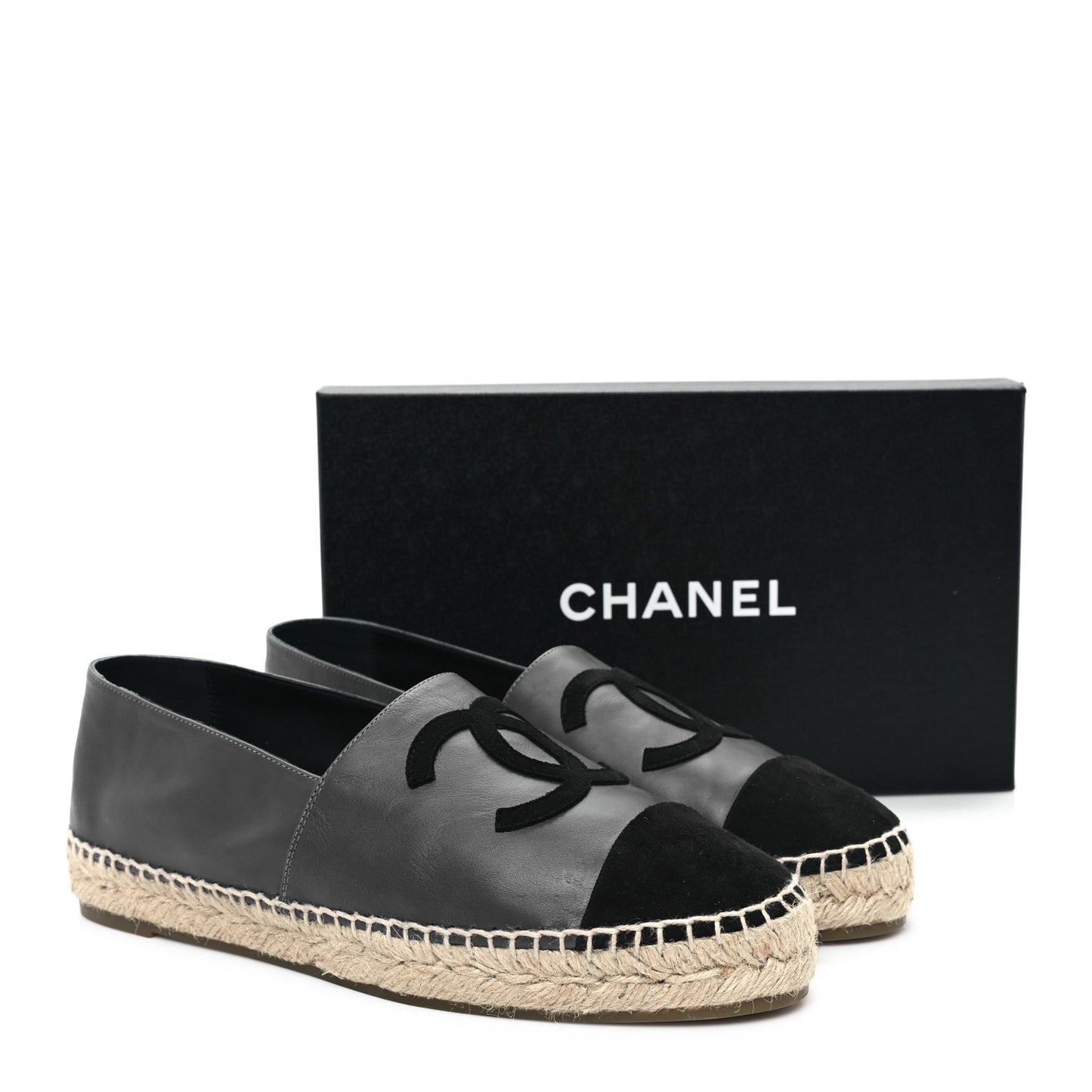 Calfskin Kid Suede CC Espadrilles 41 Dark Gray Black