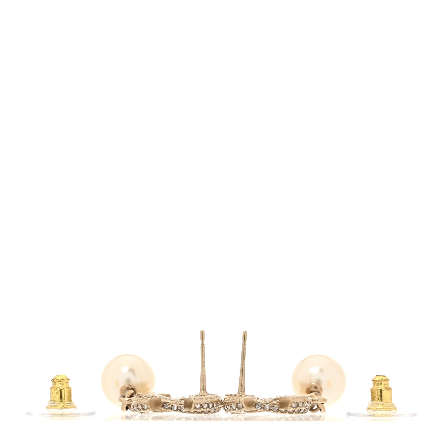 Chanel Crystal Timeless CC Pearl Drop Earrings Light Gold 3 of 5