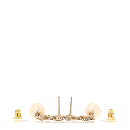 Chanel Crystal Timeless CC Pearl Drop Earrings Light Gold 3 of 5