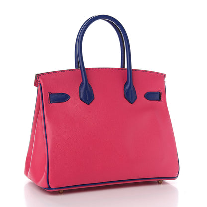 Hermes Epsom Bi Color Horseshoe Birkin 30 Rose Tyrien Bleu Electrique 3 of 8