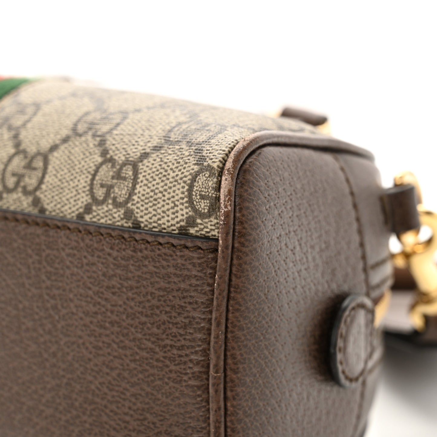 GG Supreme Monogram Textured Dollar Calfskin Web Mini Ophidia Top Handle Bowler Bag Beige Ebony New Acero