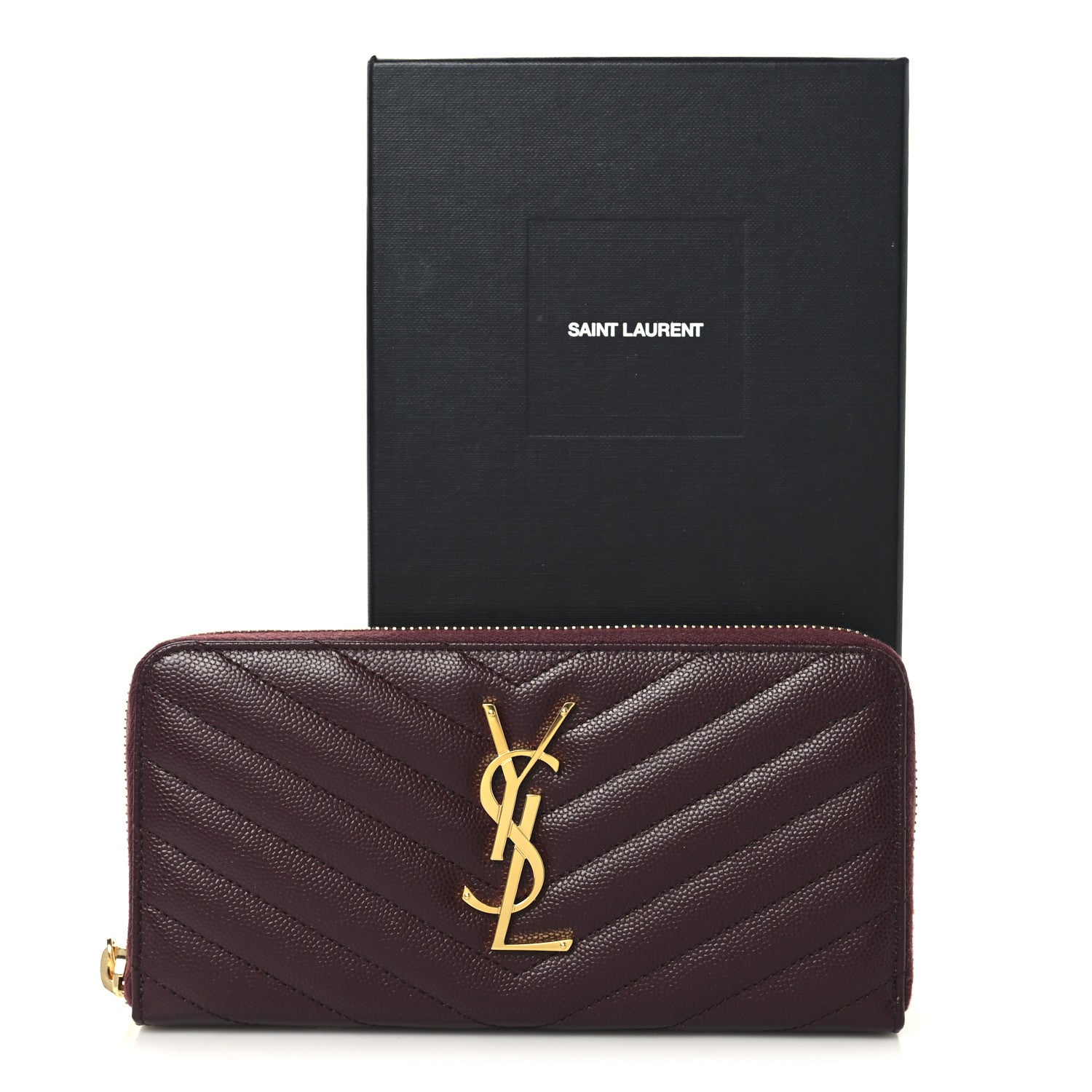 Saint Laurent Grain De Poudre Matelasse Chevron Monogram Zip Around Wallet Rouge Legion 7 of 7
