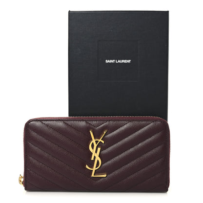 Saint Laurent Grain De Poudre Matelasse Chevron Monogram Zip Around Wallet Rouge Legion 7 of 7