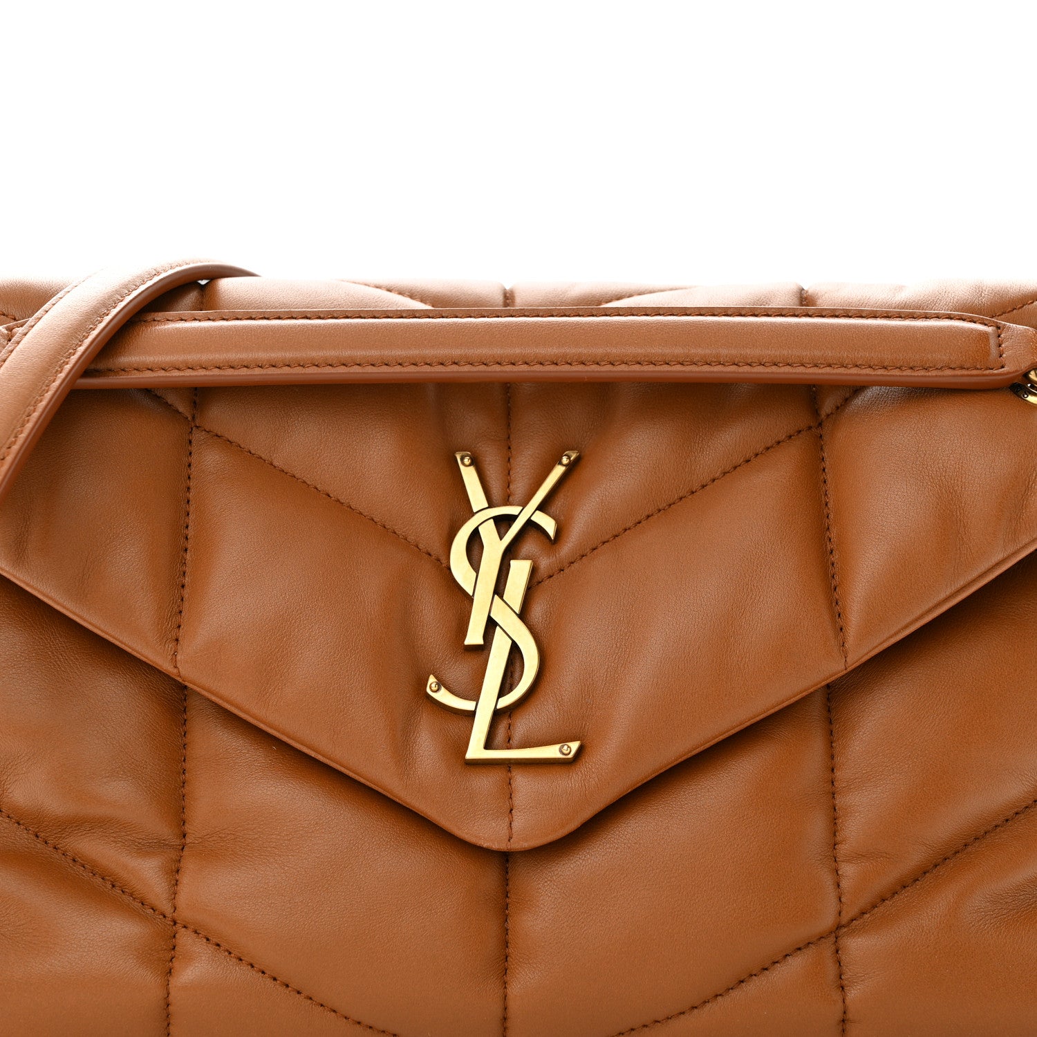 Saint Laurent Lambskin Quilted Small Loulou Puffer Monogram Chain Satchel Dark Honey 8 of 10