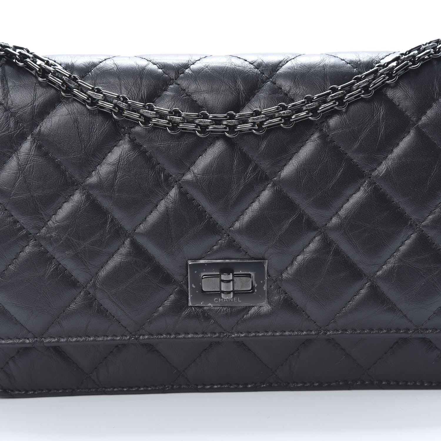 Chanel Aged Calfskin Quilted Reissue Wallet On Chain WOC So Black 8 of 11