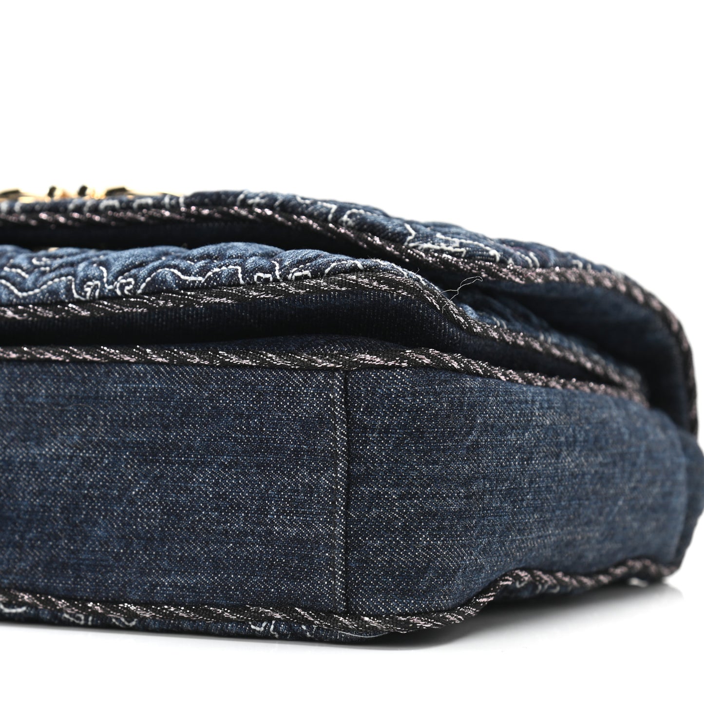 Denim Quilted Gancini Small Flap Bag Blue