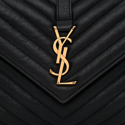 Saint Laurent Sheepskin Matelasse Chevron Monogram Medium College Bag Black 8 of 10