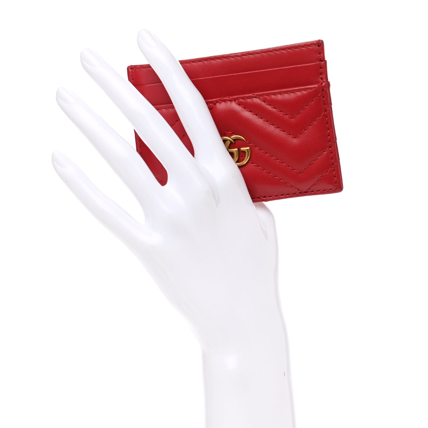 Calfskin Matelasse GG Marmont Card Holder Hibiscus Red