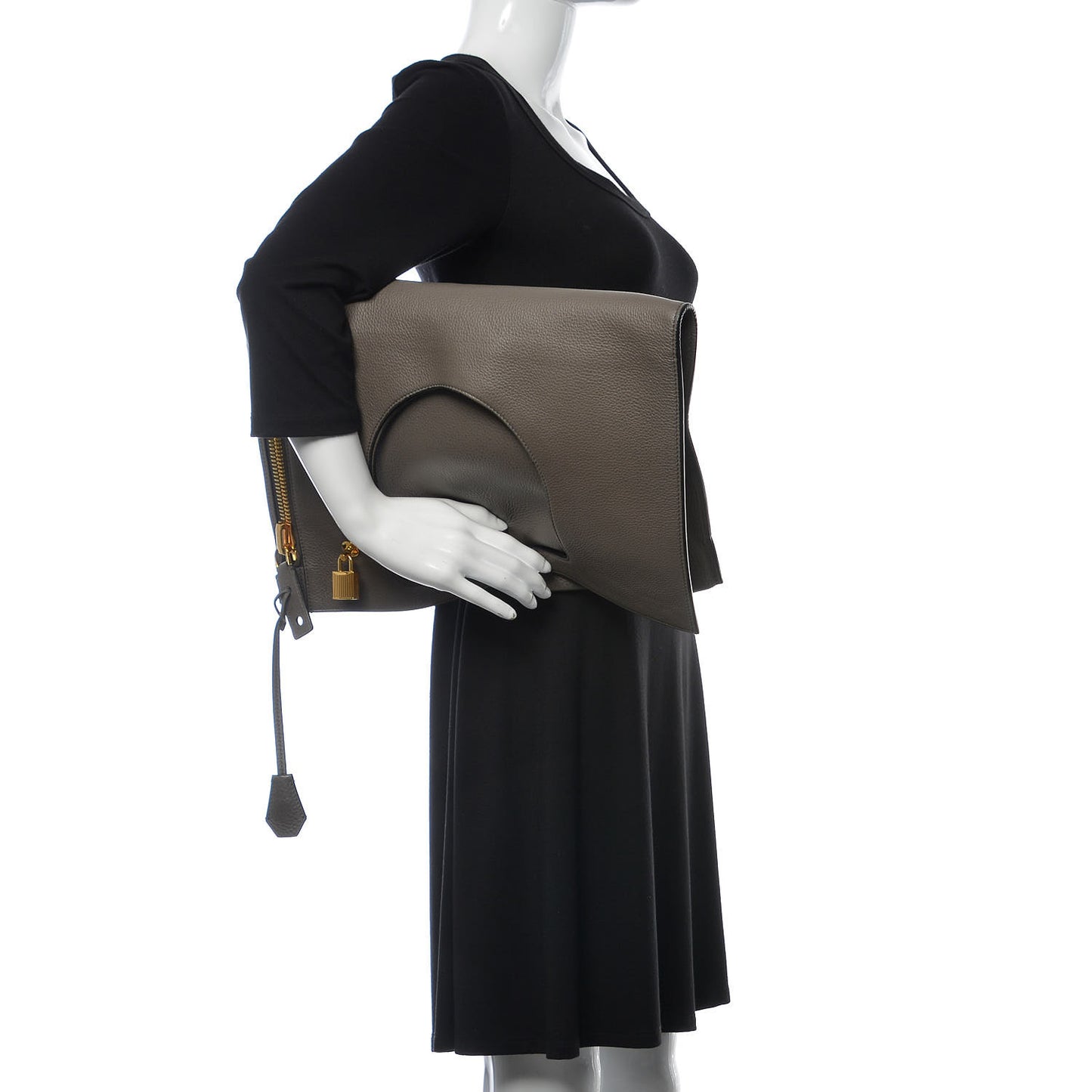 Calfskin Large Alix Padlock Zip Shoulder Bag Graphite