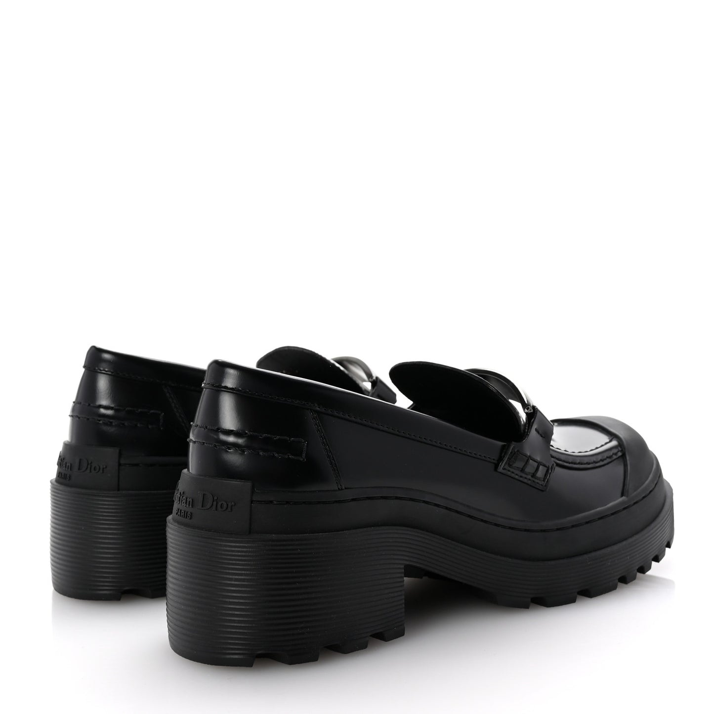 Brushed Calfskin Dior Code Lug Sole Platform 35mm Loafers 37.5 Black