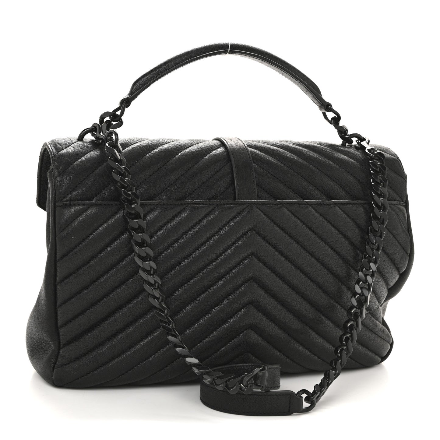 Sheepskin Matelasse Chevron Monogram Monochrome Large College Satchel Black