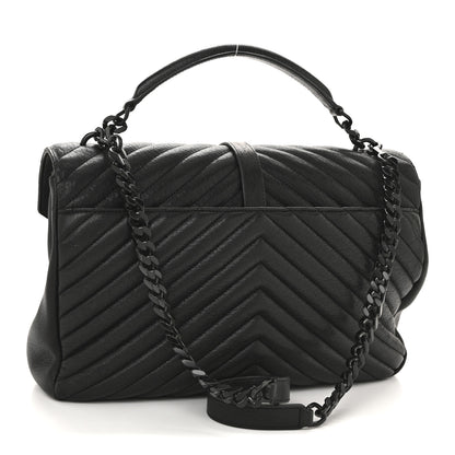 Saint Laurent Sheepskin Matelasse Chevron Monogram Monochrome Large College Satchel Black 3 of 15