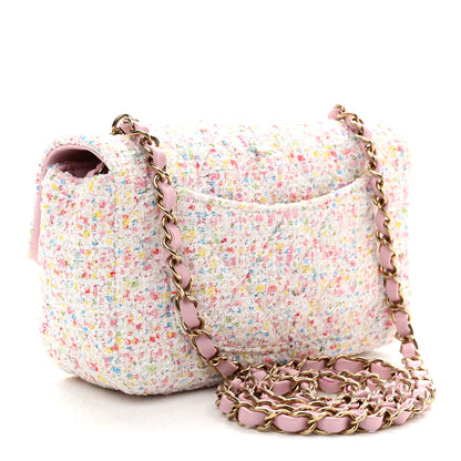 Chanel Tweed Sequin Quilted Mini Rectangular Flap White Pink Green Blue 3 of 11