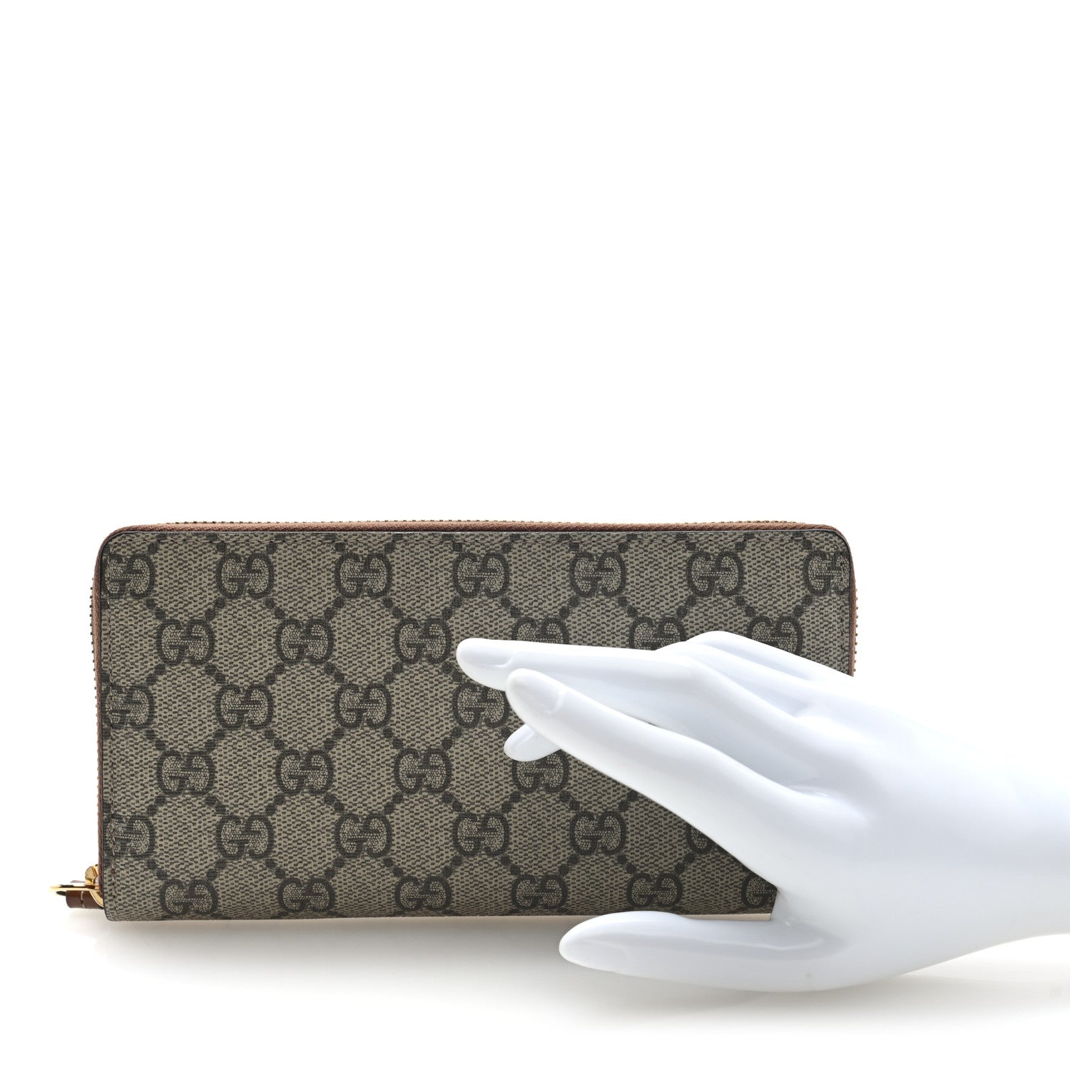 Gucci GG Supreme Monogram Cuoio Toscano Zip Around Wallet Beige Ebony Cuir 2 of 6