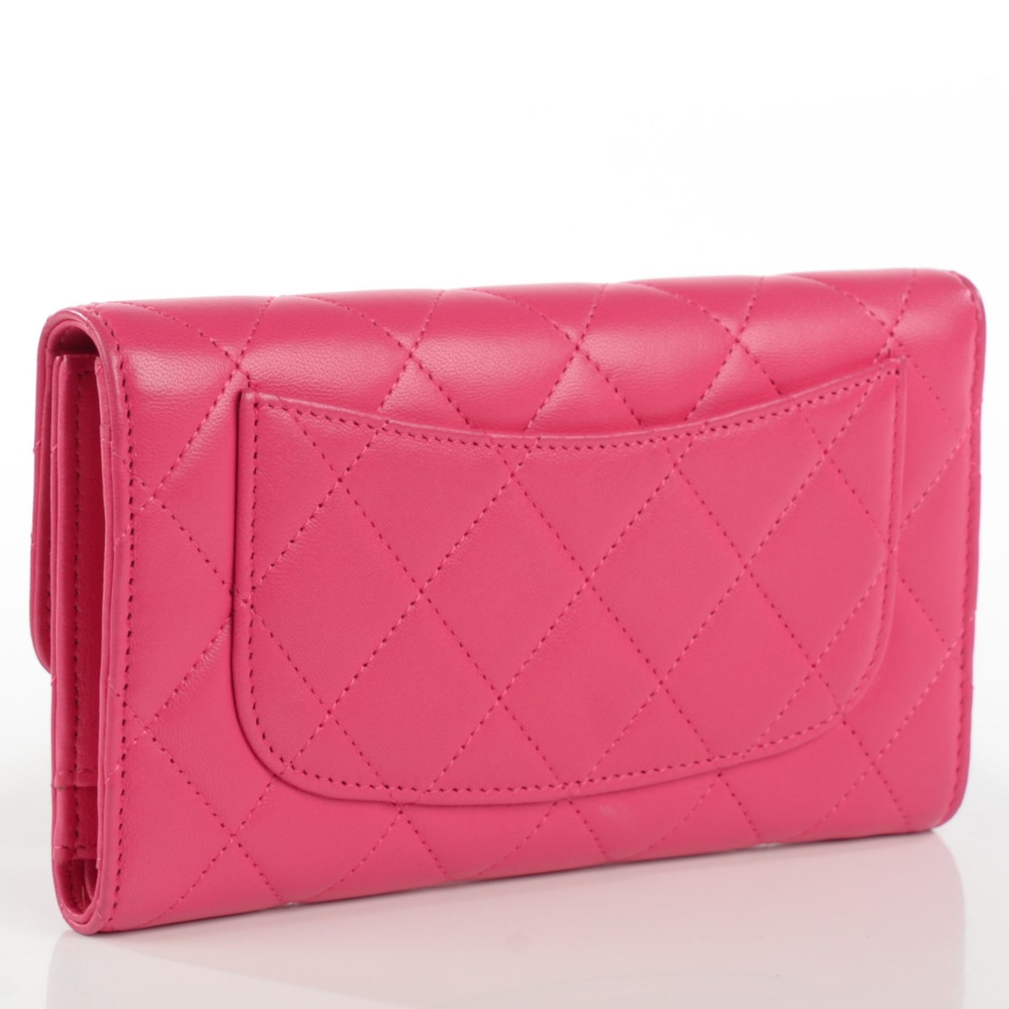 Lambskin Quilted Large Flap Wallet Dark Pink