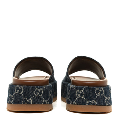 Gucci New Denim GG Monogram Angelina Platform 55mm Slide Sandals 38.5 Blue Tea 4 of 10