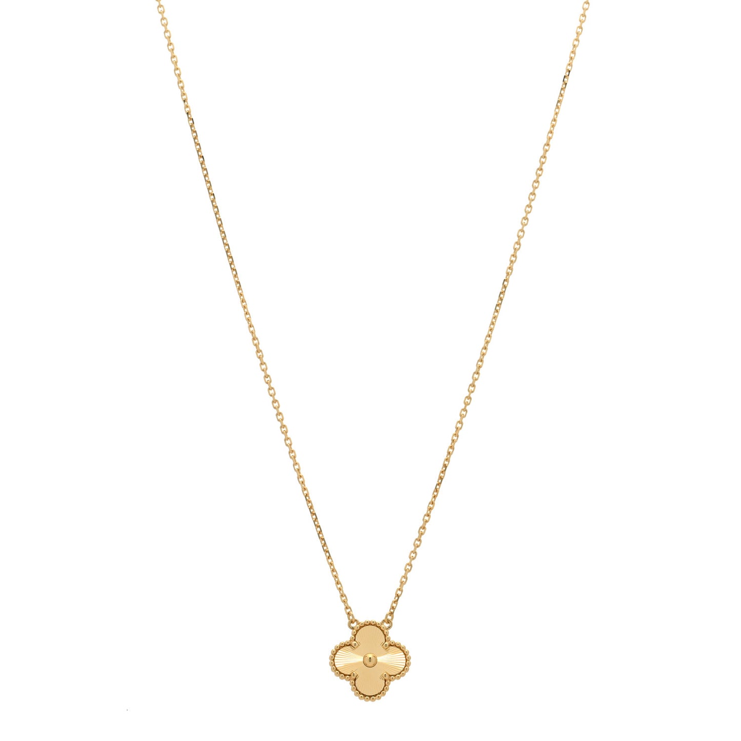 18K Yellow Gold Guilloche Vintage Alhambra Pendant Necklace