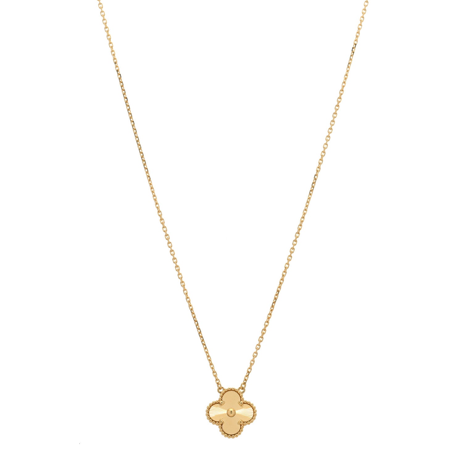 Van Cleef & Arpels 18K Yellow Gold Guilloche Vintage Alhambra Pendant Necklace 1 of 6