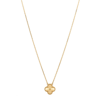 Van Cleef & Arpels 18K Yellow Gold Guilloche Vintage Alhambra Pendant Necklace 1 of 6