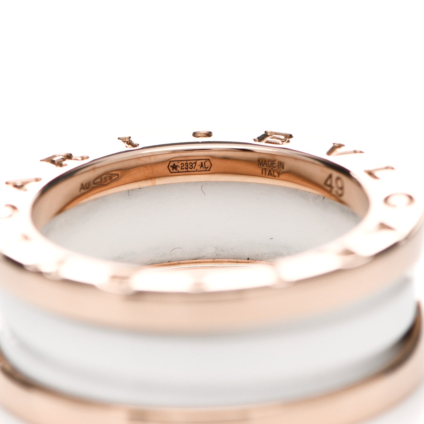 18K Rose Gold White Ceramic B.Zero1 Two-Band Ring 49 4.75
