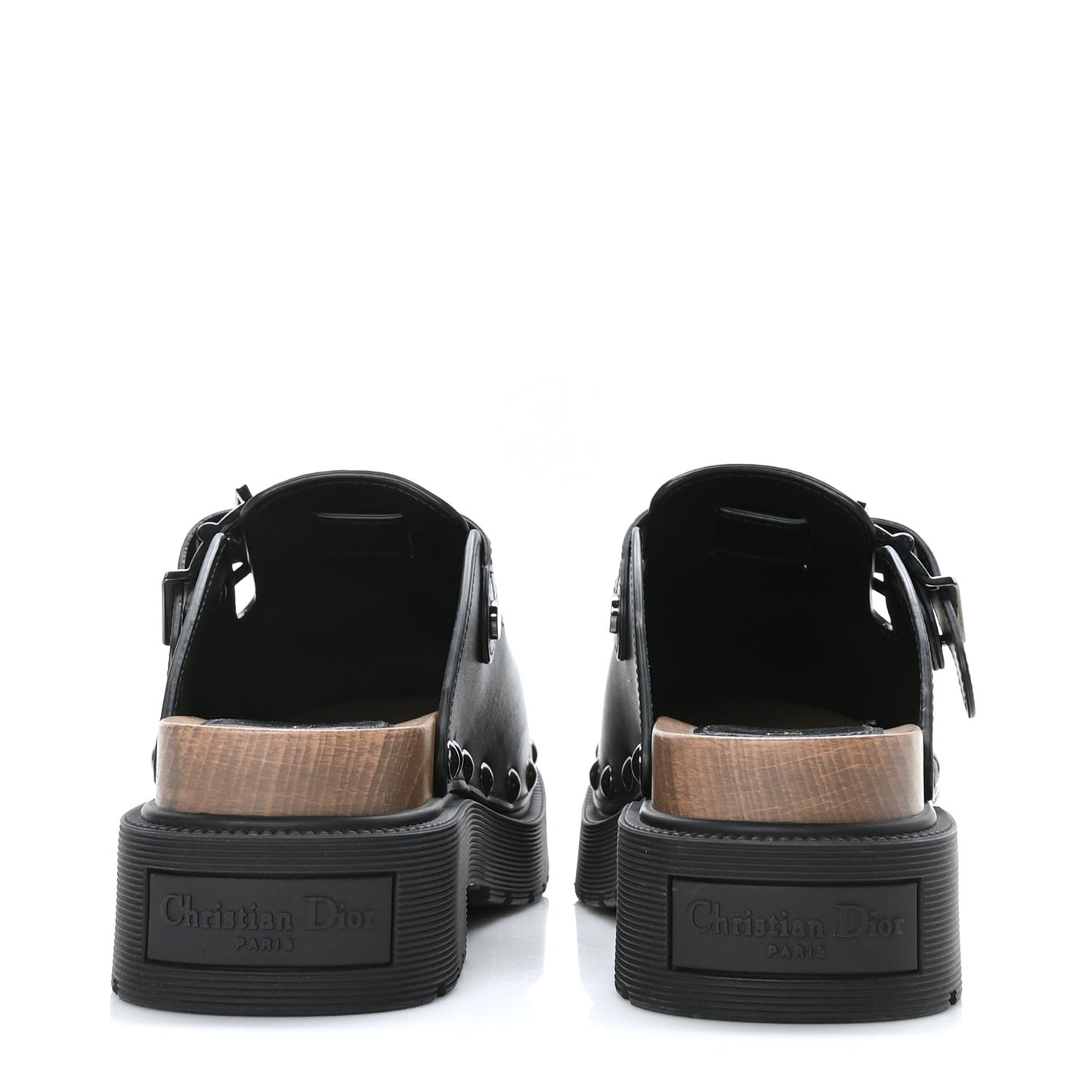 Calfskin Diorquake Buckled Lug Sole 15mm Clogs 38 Black