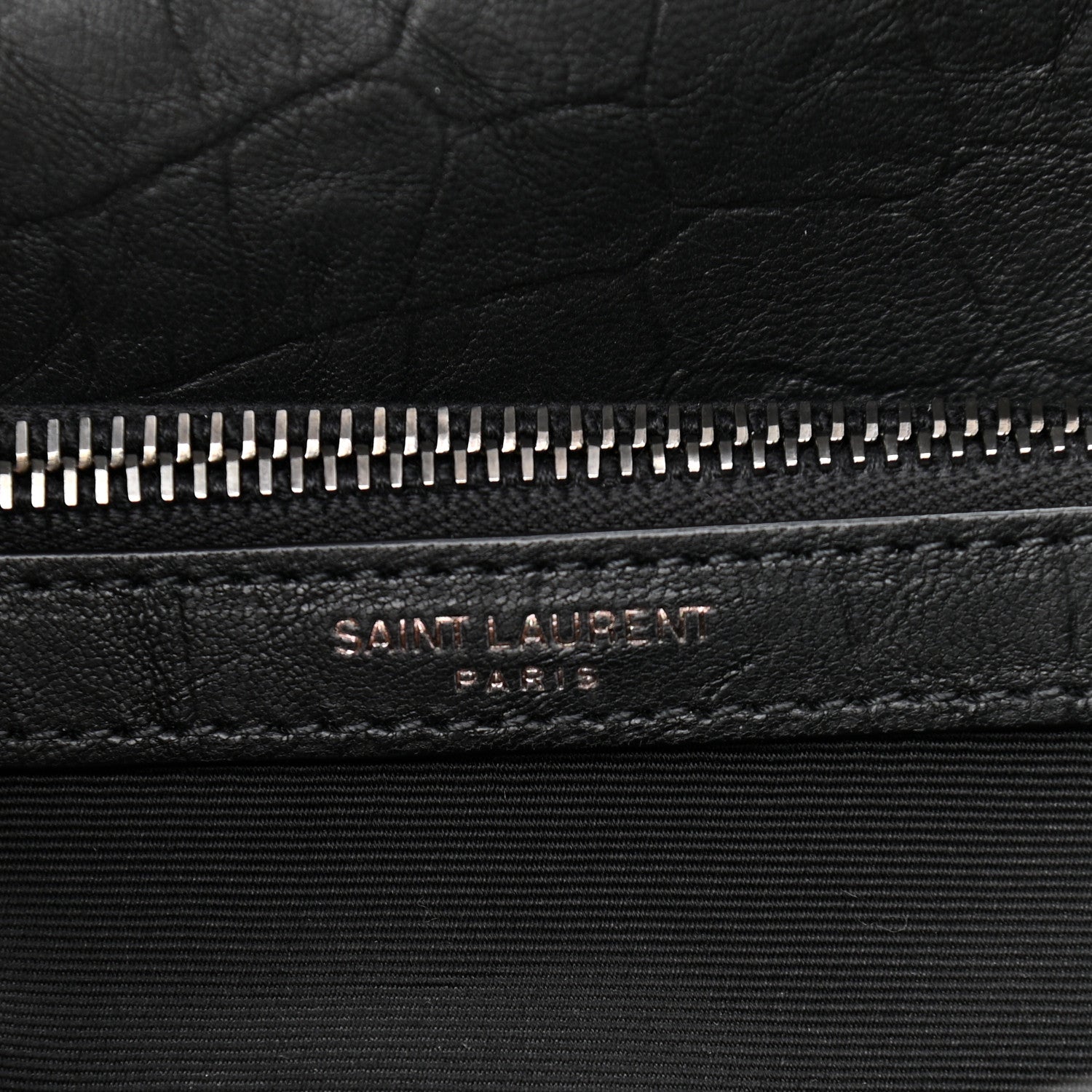 Saint Laurent Calfskin Crocodile Embossed Medium West Hollywood Monogram Fold-Over Grey 6 of 10