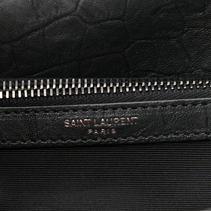 Saint Laurent Calfskin Crocodile Embossed Medium West Hollywood Monogram Fold-Over Grey 6 of 10