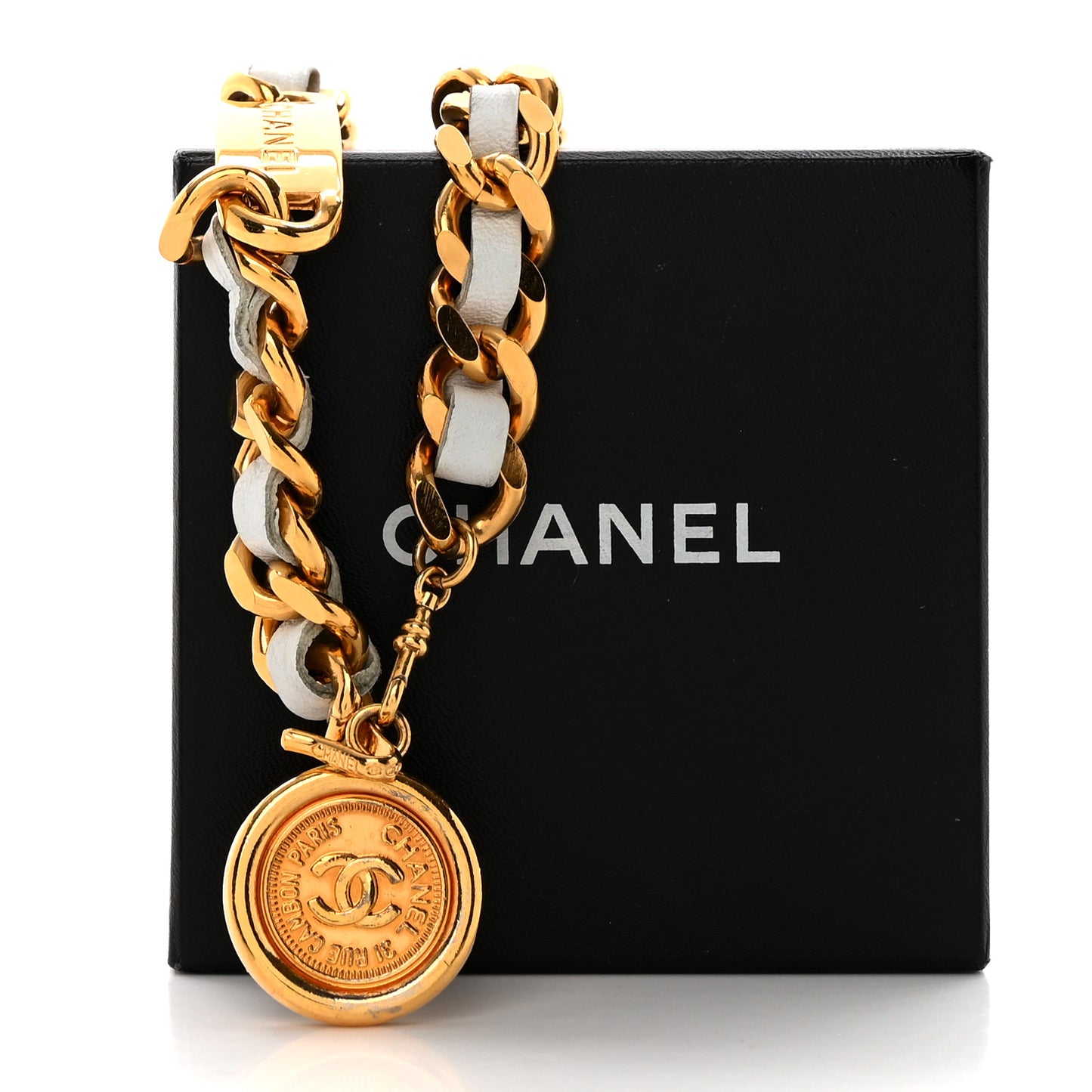 Lambskin CC Medallion Chain Belt White Gold