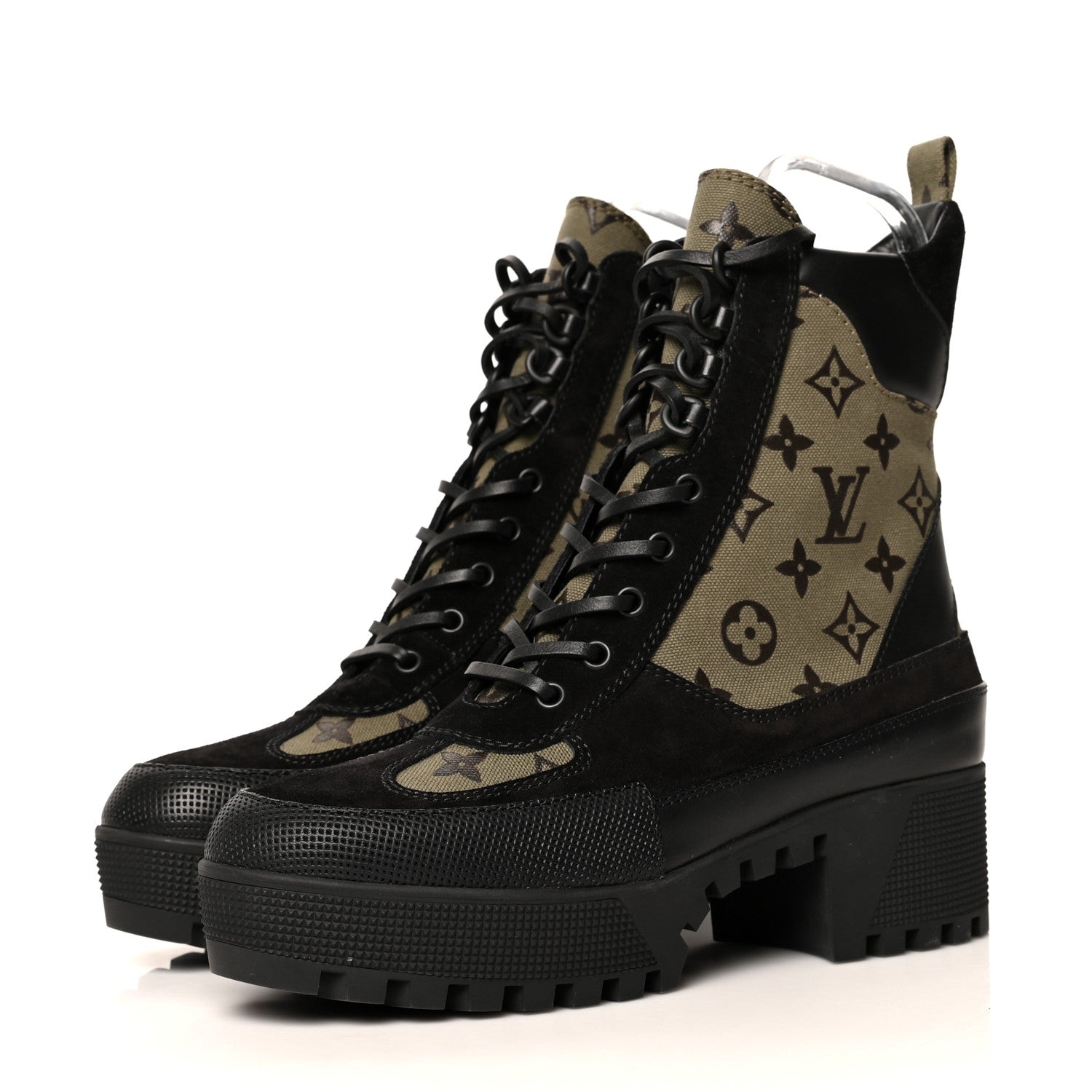 Louis Vuitton Suede Monogram Laureate Platform Desert Boots 39.5 Kaki Black 3 of 9