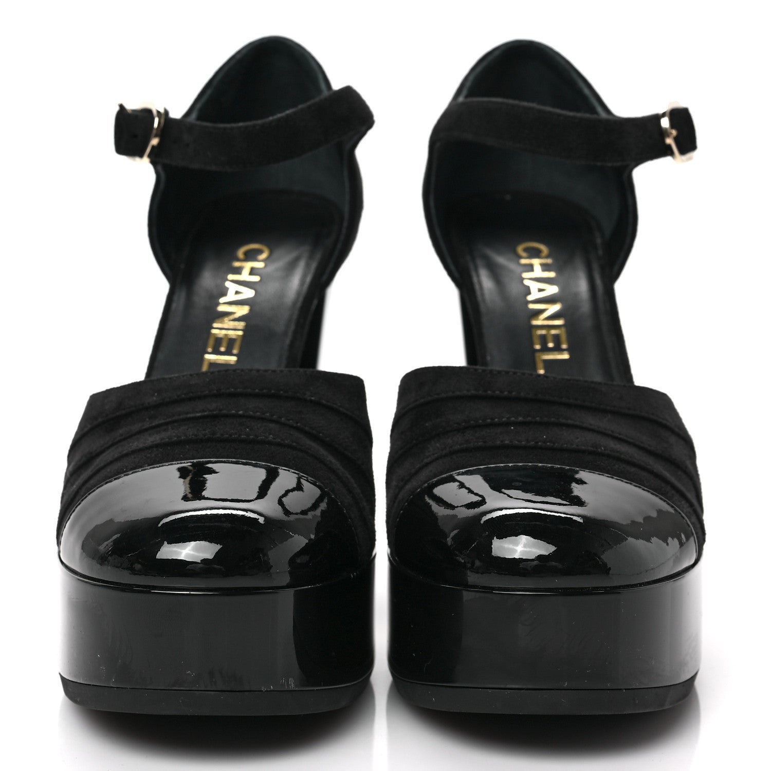 Chanel Patent Suede CC Platform Pumps 36.5 Black 2 of 8