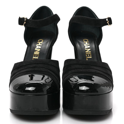 Chanel Patent Suede CC Platform Pumps 36.5 Black 2 of 8