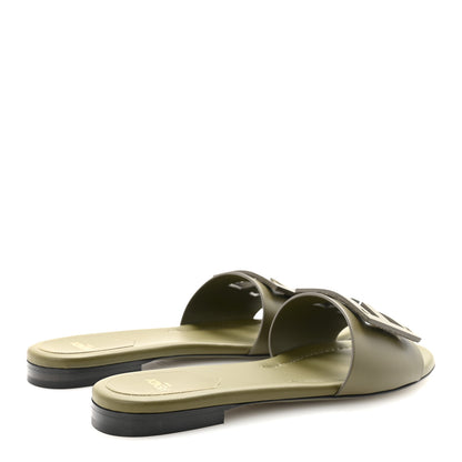 Fendi Calfskin FF Logo Plaque Slide Sandals 37 Militare 5 of 9