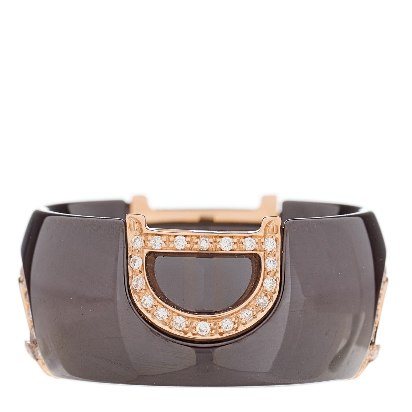 18K Pink Gold Ceramic Diamond D Icon Ring Black 53 6.25