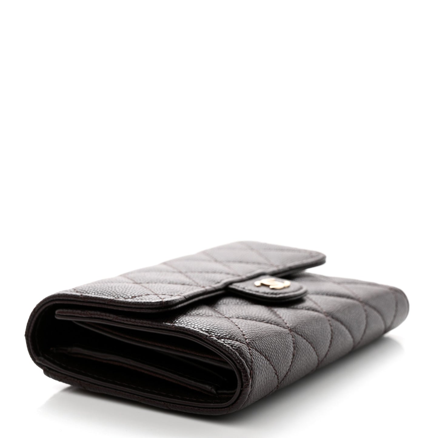 Caviar Quilted Medium Flap Wallet Dark Purple